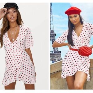 NWOT Pretty Little Thing heart print faux wrap dress 12